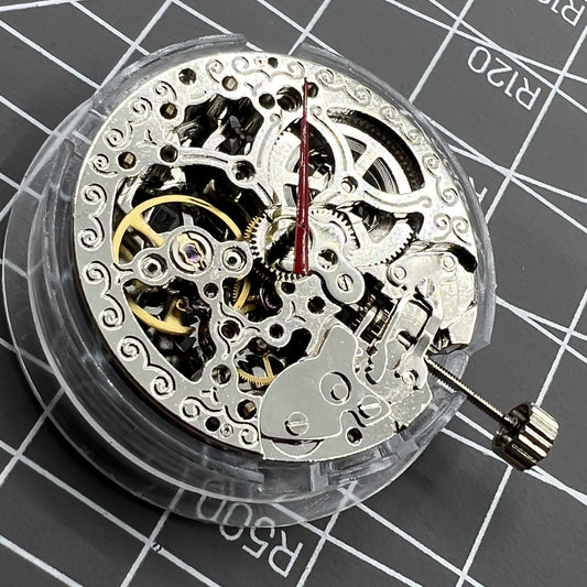 TY2807 skeleton watch movement showing intricate automatic mechanical components for T16 replacement.
