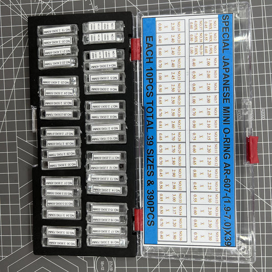 390pcs Japan waterproof mini O-ring kit for watch crown seals, 39 sizes 1.9-7mm for precise repairs
