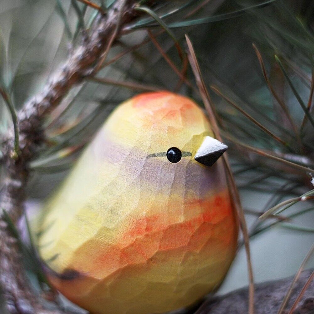Handcrafted Leptopoecile Sophiae wooden bird figurine, decorative collectible, perfect for nature lovers.