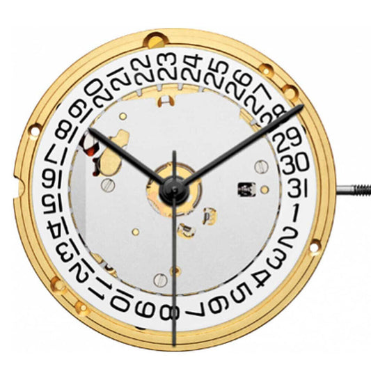 ETA E63.111 quartz watch movement with 3 hands and date display at 3 and 6 o'clock positions.