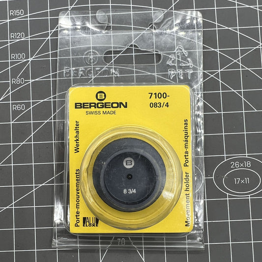 Swiss Bergeon 7100-08 watch movement holder securely grips standard 3/4 size movements for repair and maintenance.