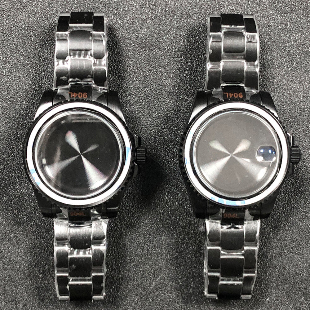 Boîtier de montre PVD + bracelet en verre saphir plat miroir/ceinture pour NH35/NH36