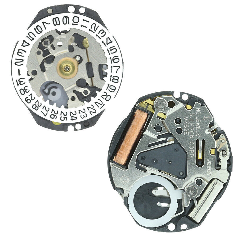 Hattori Epson TMI VX82 VX82E Watch Quartz Movement Date At 3/6 Japan Made