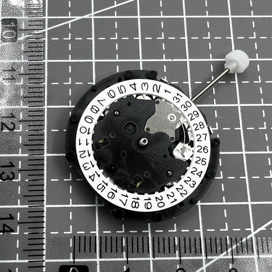 Sunon PE90 watch face showing 3 hands with small seconds at 6, 9, and 12 positions, quartz movement.