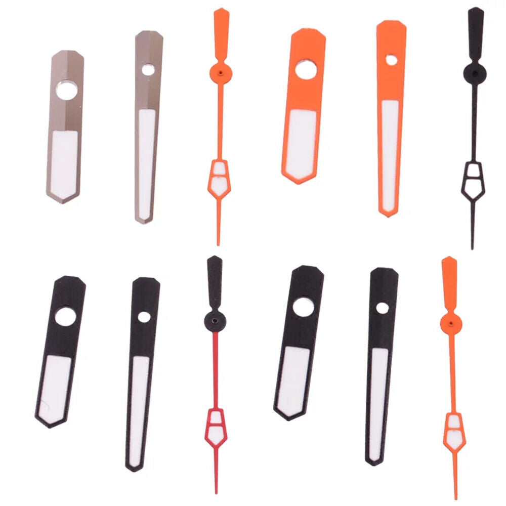 Colorful trim green luminous watch hands for NH35A, NH36, 7S36, 7S25, 7S35, 6R15, 4R36 movements, high visibility.