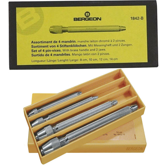 Bergeon 1842-B set of 4 square head pin vise holders for precise watch accessory handling