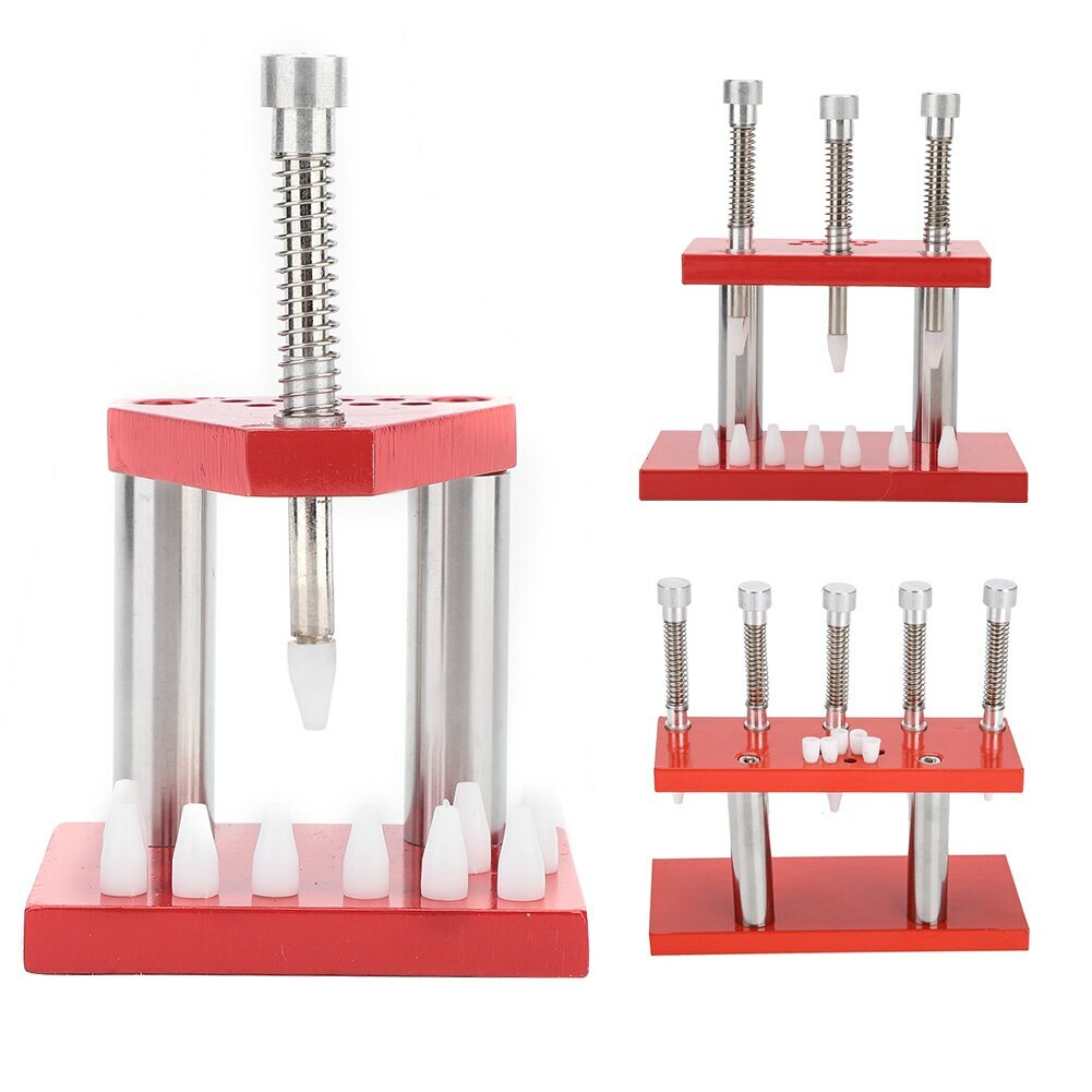 Aluminum alloy 3-head watch hand presser tool for precise fitting and removal.
