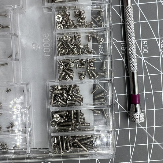 18-piece jewelry fixing screws set for glass watch repair, assorted sizes