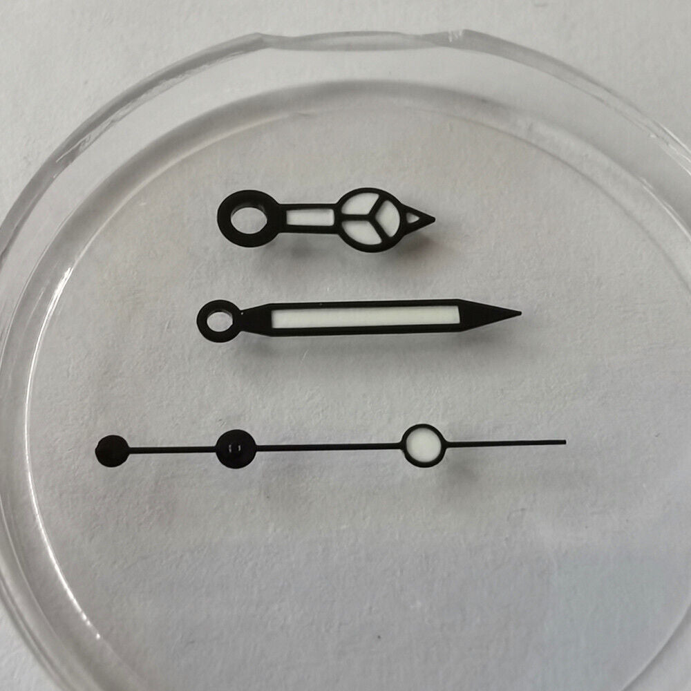 Green luminous watch hands set 12.5x12x7mm for NH35A, NH36A, 7S26, 4R36 movements.