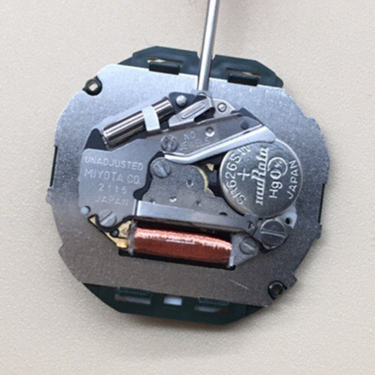 Miyota 2115 quartz watch movement with single calendar date at 6, Japan made precise mechanism