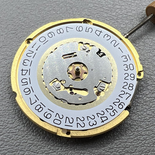 Swiss Ronda 6004D quartz watch movement with date display at 3 o'clock, precision timekeeping by Ronda.