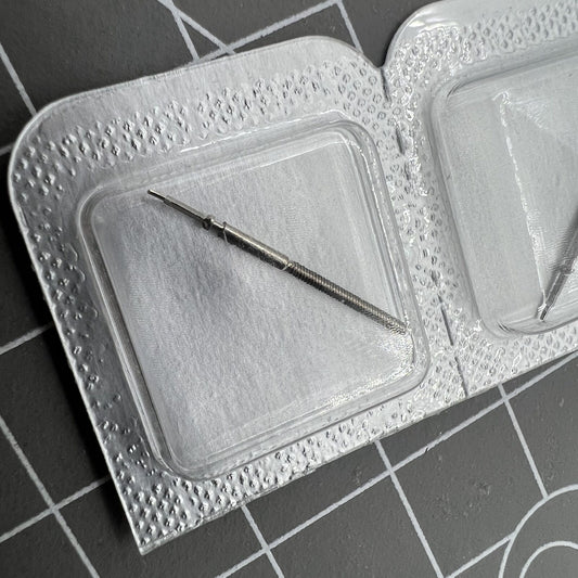 Replacement watch winding stems for ETA F06.111 movement, 2 pieces for precise time adjustment.