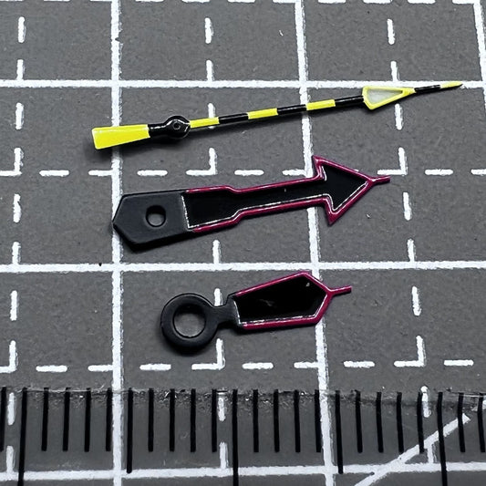 Silver trim black watch hands with green lume, compatible with NH35/36 movement, for precise timekeeping accessories.