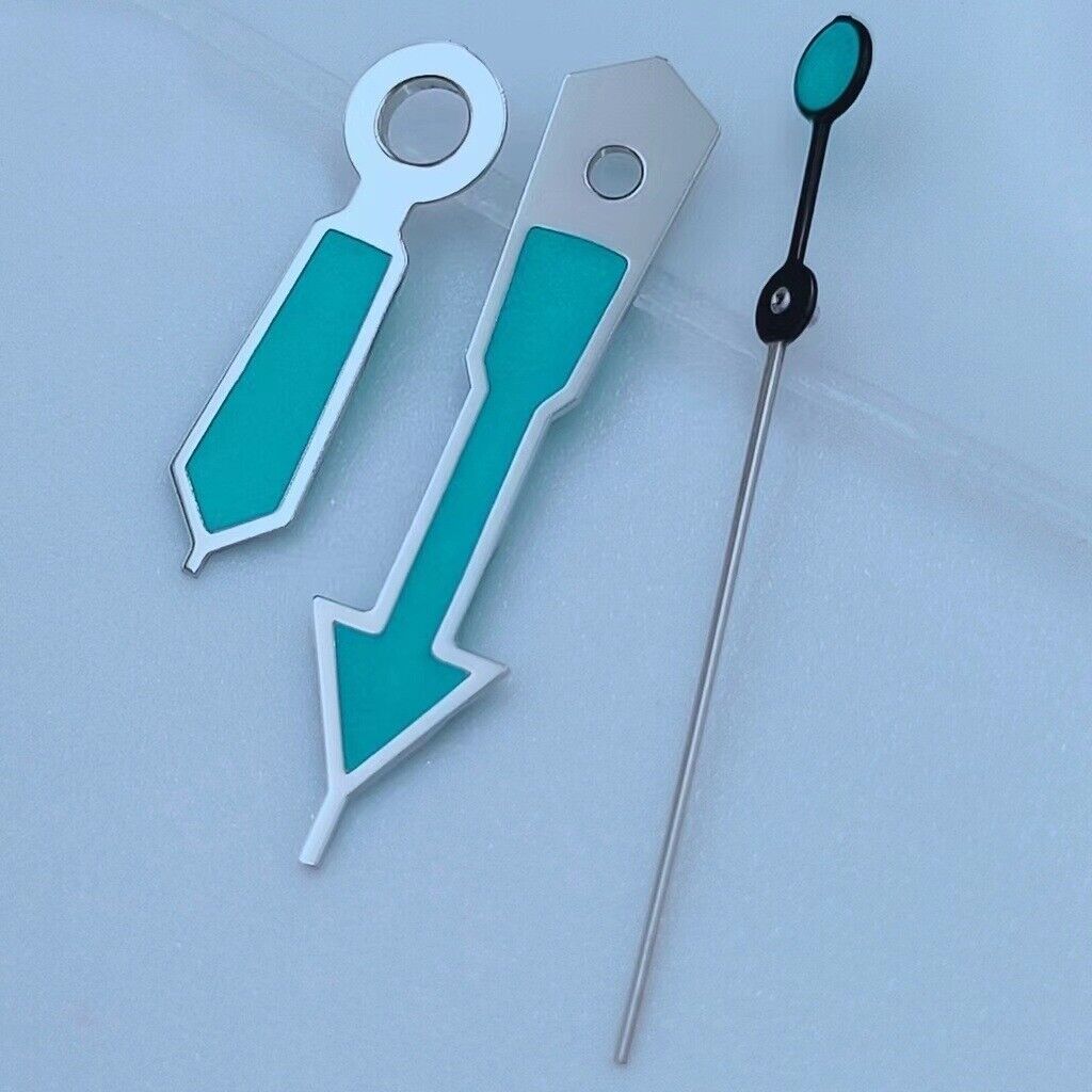 Silver-trimmed 12.5mm green lume watch hands set, compatible with NH35, NH36, 7S26 movements.