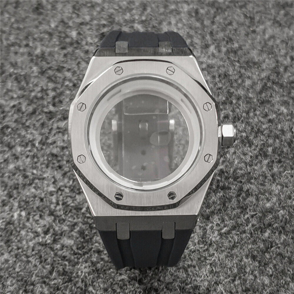 Boîtier de montre en verre saphir 41 mm + bracelet pour montre NH35/NH36 avec bracelet en caoutchouc