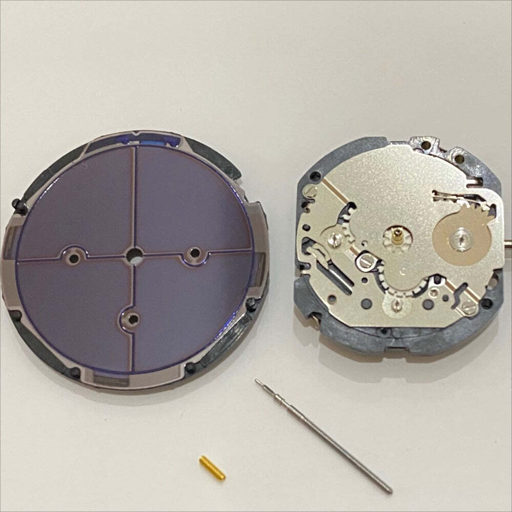 Japan VS3JA quartz watch movement with eco-drive solar power technology for accurate timekeeping.