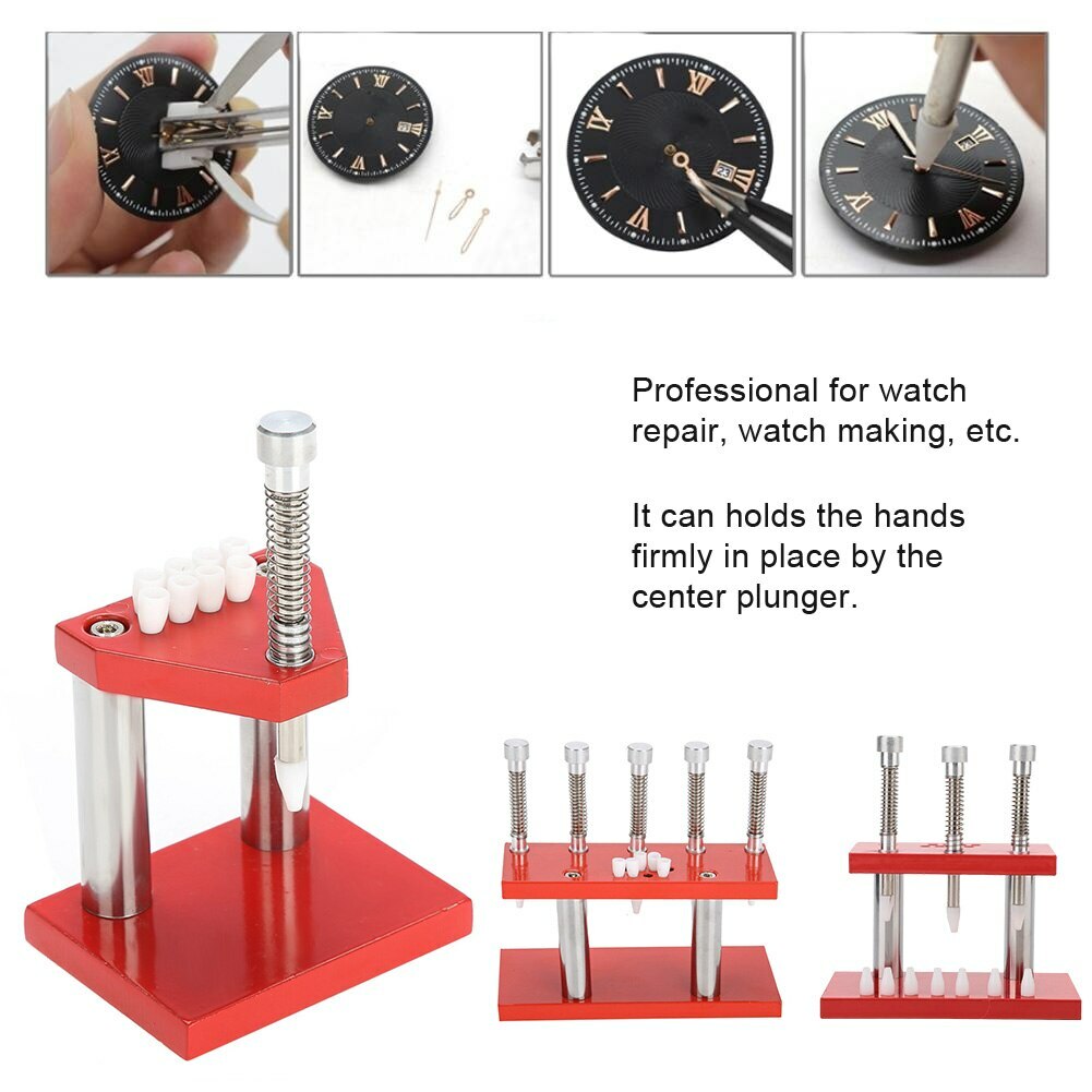 Aluminum alloy 3-head watch hand presser tool for precise fitting and removal, ideal for watch repair.