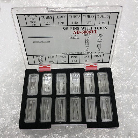 AB-6006VI watch band pins and tubes set, stainless steel replacement parts for secure strap fix, 60PCS per box.