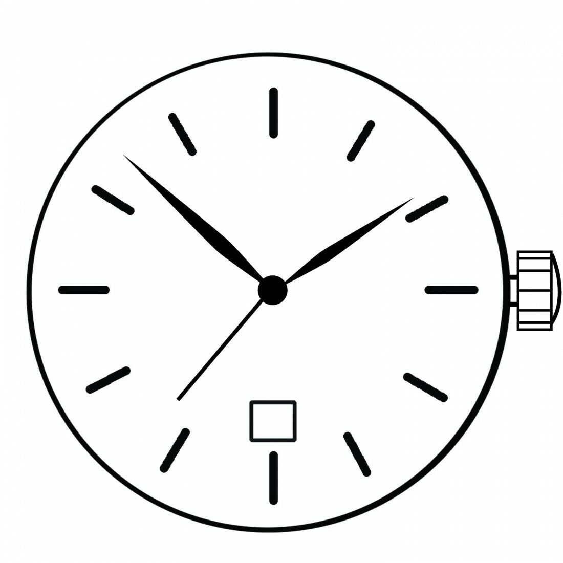 Miyota Citizen 9015 automatic watch movement displaying date windows at 3 and 6 o?clock positions.