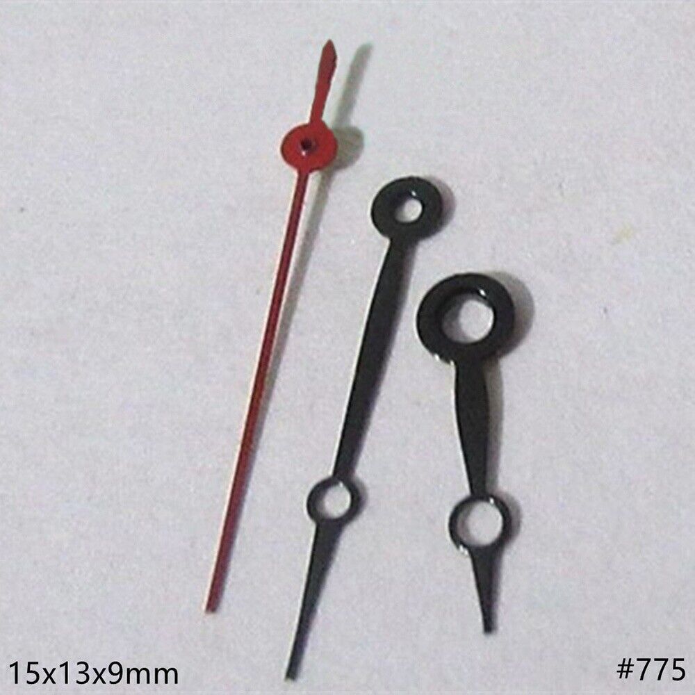 15mm black and red painted watch hands set, no lume, compatible with Miyota 2035 2115 2105 2305 movements.