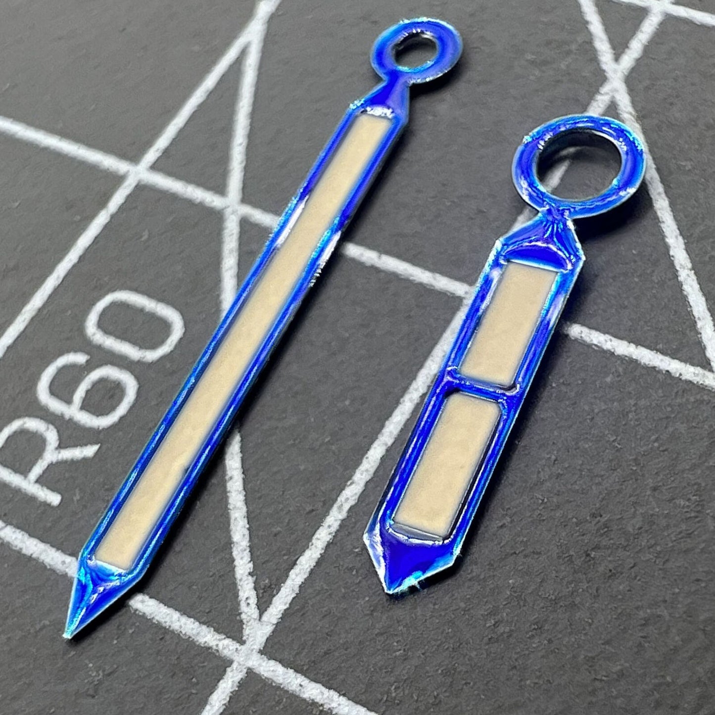 Blue-trimmed strong green lume watch hands for Seagull ST3600/ST3621 and ETA 6497/6498 movements, enhancing visibility and style.