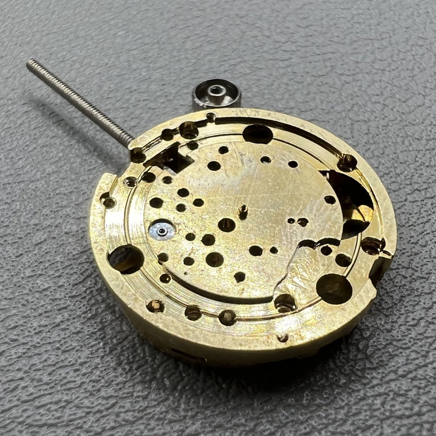 Set of 2 golden 17.2mm hollow mechanical movement cufflink parts for watchmaking.