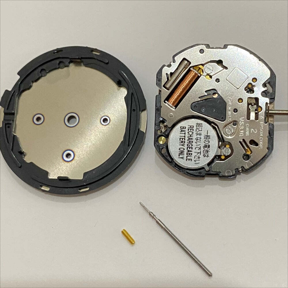 Japan VS3JA quartz watch movement showcasing precise timekeeping with eco-drive solar power technology by Citizen.