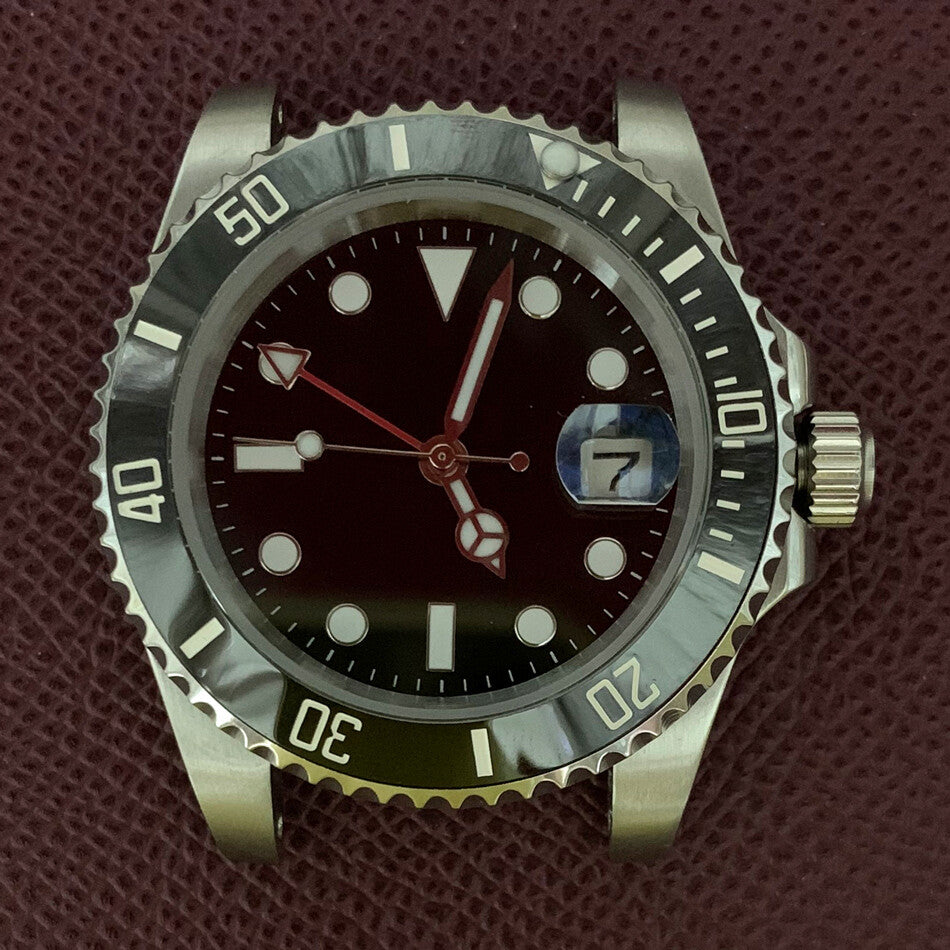 Boîtier de montre GMT 40 mm en acier inoxydable 3804 316L, verre saphir, aiguilles lumineuses