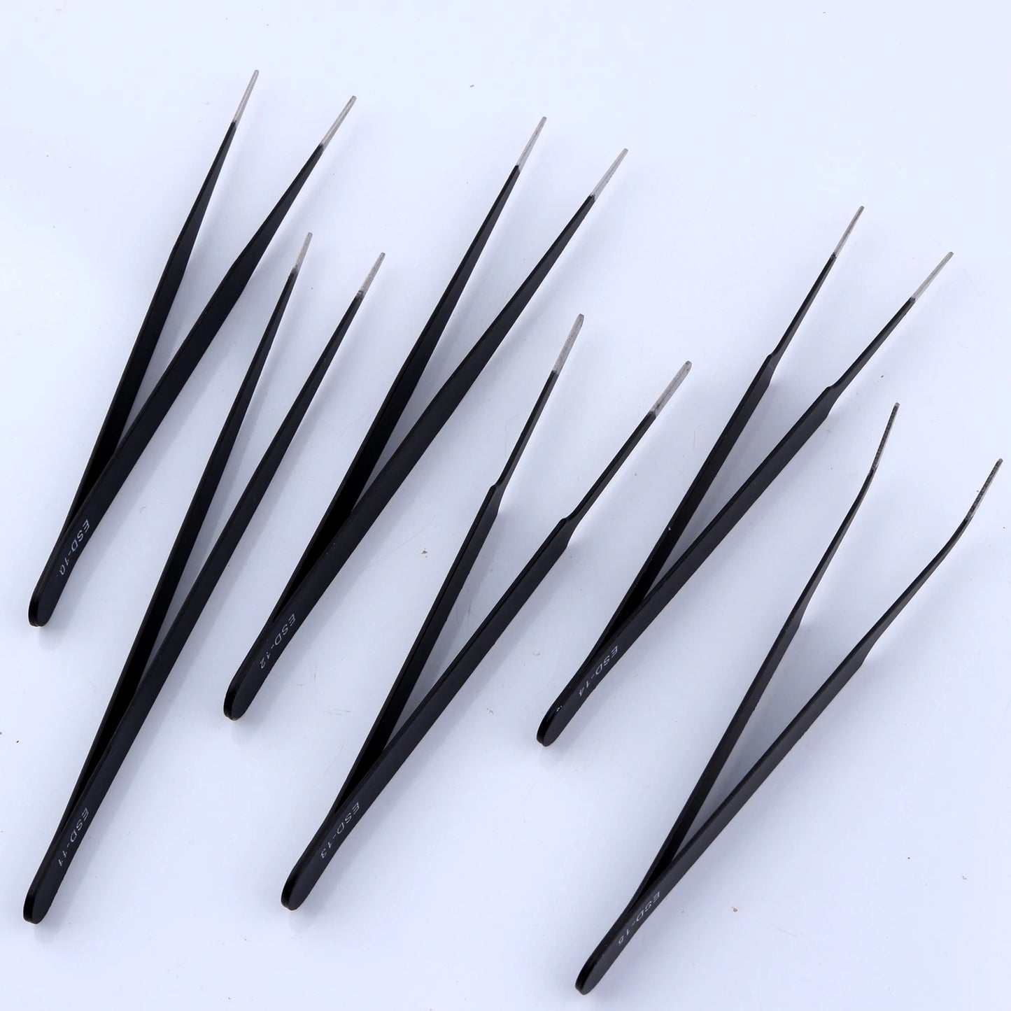 6pcs Anti-static S/S Black Plating Tweezers+PVC Bag for Watch Jewelry Repair