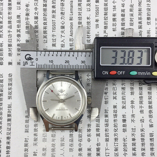 Chunlan 32mm manual mechanical watch with silver dial and 17 jewel movement, elegant design.