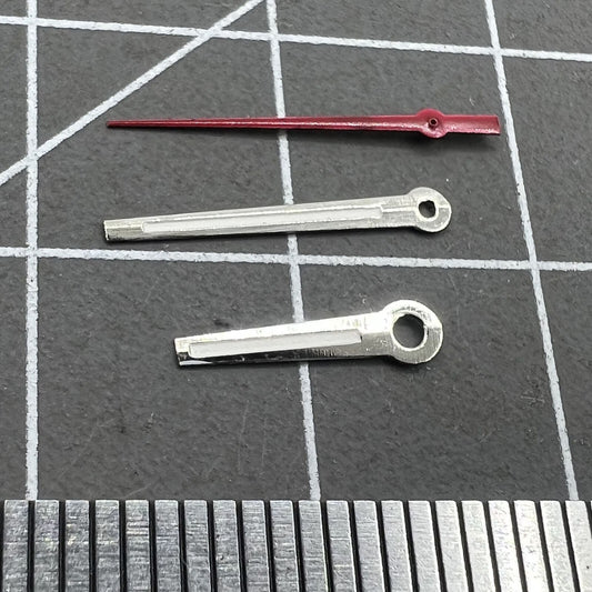 Silver trim lume watch hands for Miyota 2035 quartz movement, enhancing visibility and style.