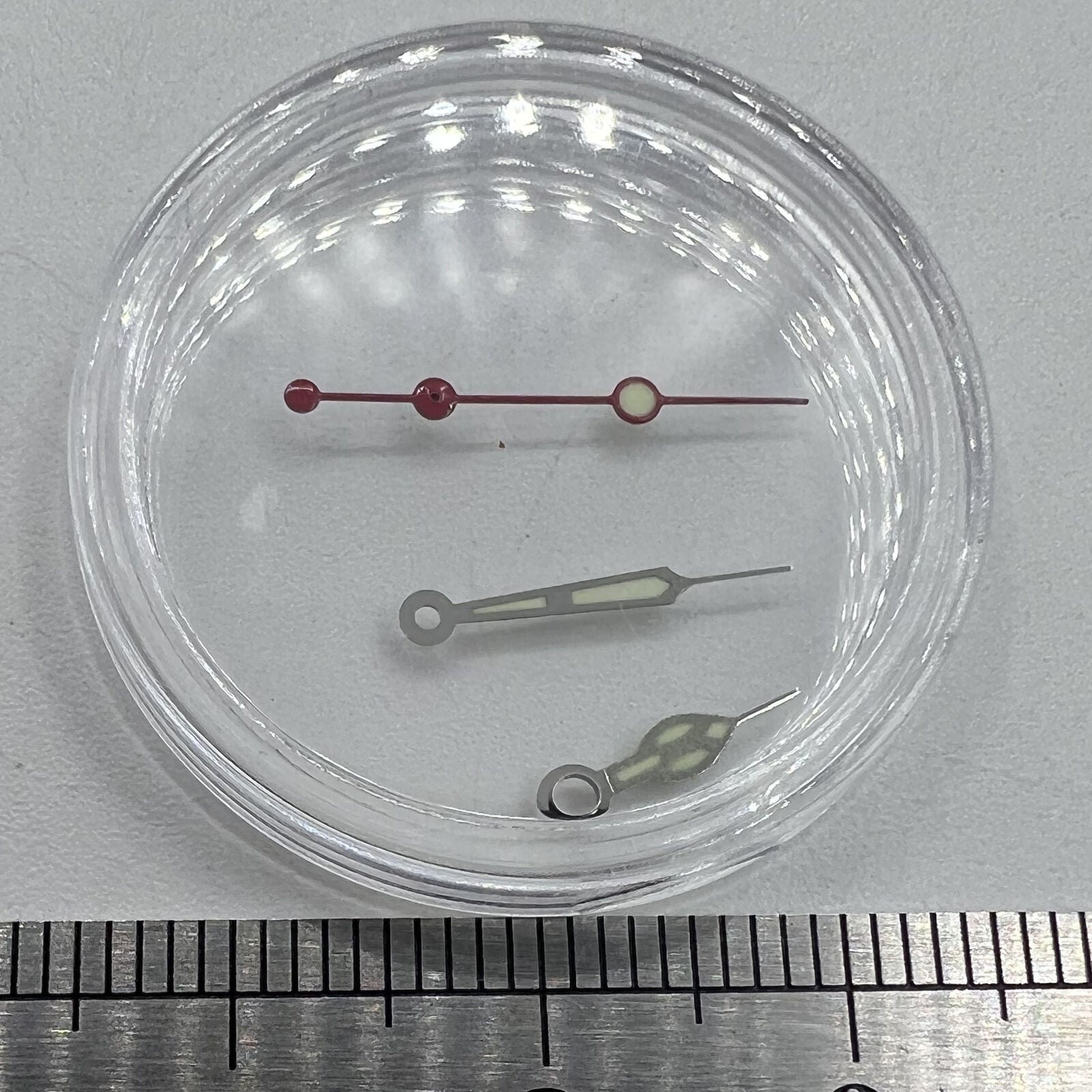 Watch hands set with 12.5mm green lume, silver trim, red second hand for NH35 NH36 movement.