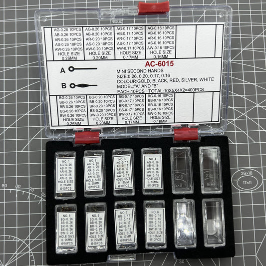 Multi-color mini second watch hands AC-6015, suitable for precision watch repairs and customization.