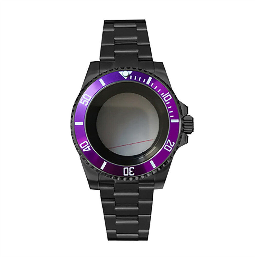 Boîtier de montre 40 mm avec bracelet en acier inoxydable noir PVD et verre saphir pour NH35/NH36