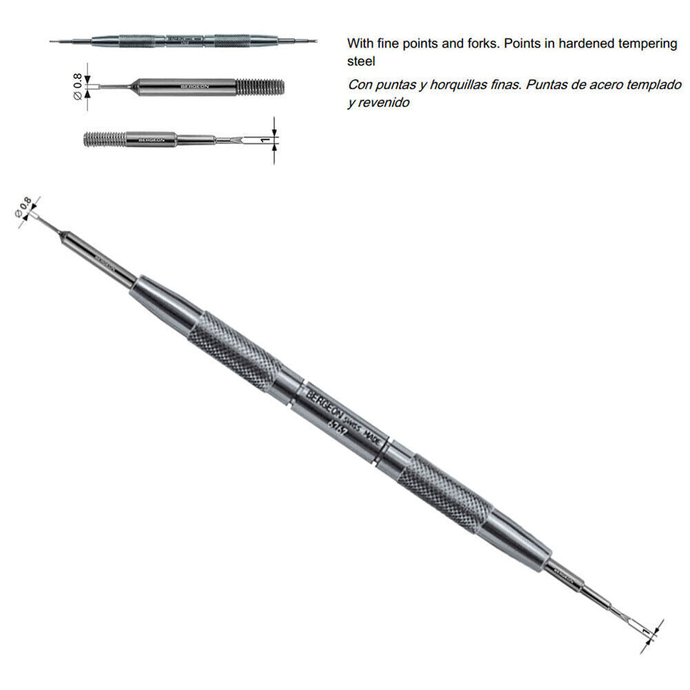 Bergeon 6767-F spring bar tool for precise watch bracelet adjustment and removal.