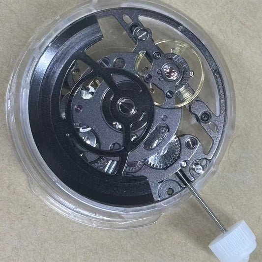 Black LB20 hollow 3-hand automatic watch part by China Made, ideal for mechanical watch repairs and customization.