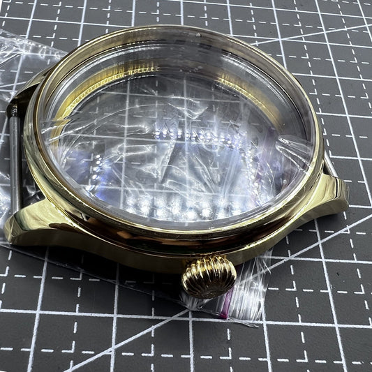44mm golden 316L stainless steel watch case by Seagull, compatible with ST3600/ST3621/ETA6497/ETA6498 movements.