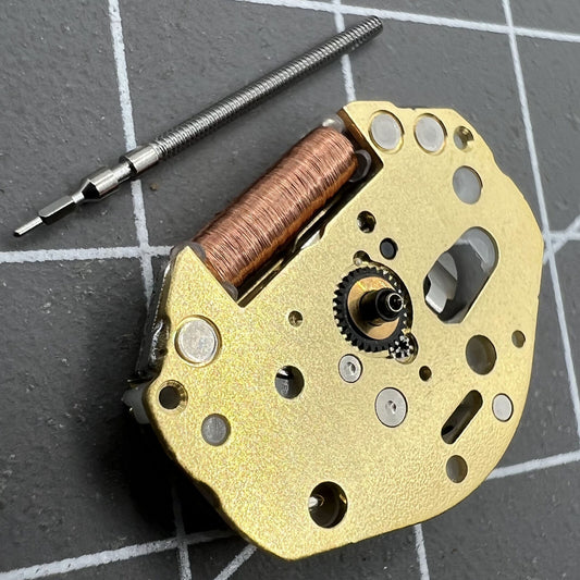 Close-up of Japan Made Miyota SUPER 2035 quartz watch movement showcasing precision engineering.