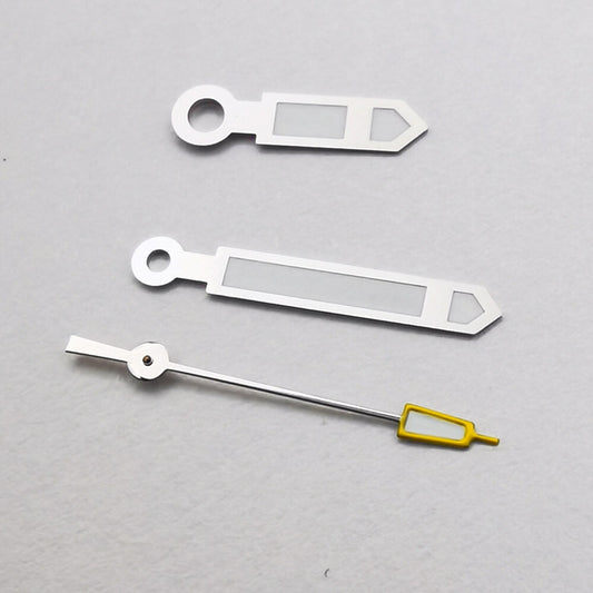 Silver trim yellow pointed second hand for NH35 NH36 watch movement, enhancing precision and style.