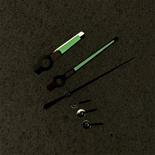 Black trim green luminous watch hands set, fits VK63 movement for precise timekeeping.