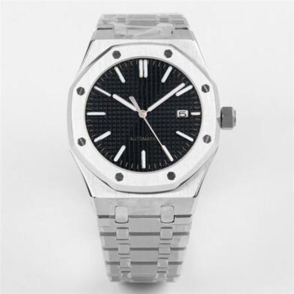 Montre mécanique pour homme 41 mm, boîtier en acier inoxydable + mouvement NH35, verre saphir