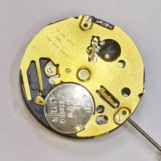 Swiss Part golden ISA 9232 quartz watch movement with 3 hands and small second at 6 position for precise timekeeping.
