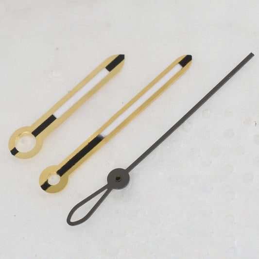 Golden trim watch hands set for ETA 2824 movement, precise replacement part for watch repair.
