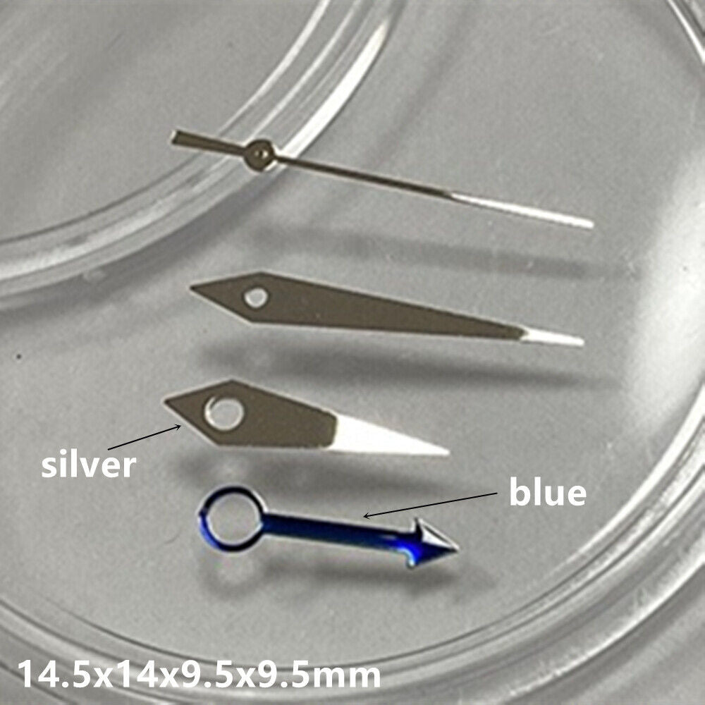 14,5 mm Silber + Blau 4 Zeiger GMT-Uhrzeiger für NH34-Uhrwerk
