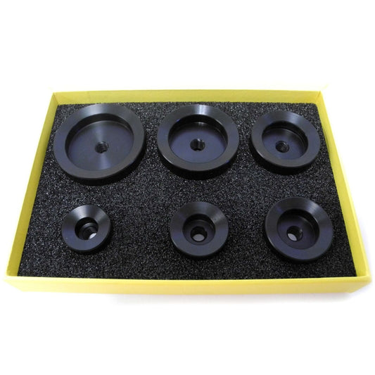 Bergeon 6527-6CP fitting dies for 19-40mm domed mineral watch glasses in watch repair.
