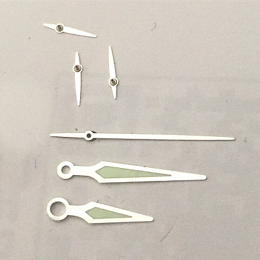 Silver trim luminous watch hands by ETA for G10.211 quartz movement, enhancing readability and style.