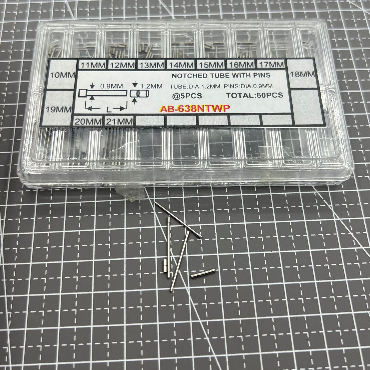 AB-638NTWP Edelstahl-Kerbrohr mit Stiften für Uhrenarmbänder, 60 Stück/Box
