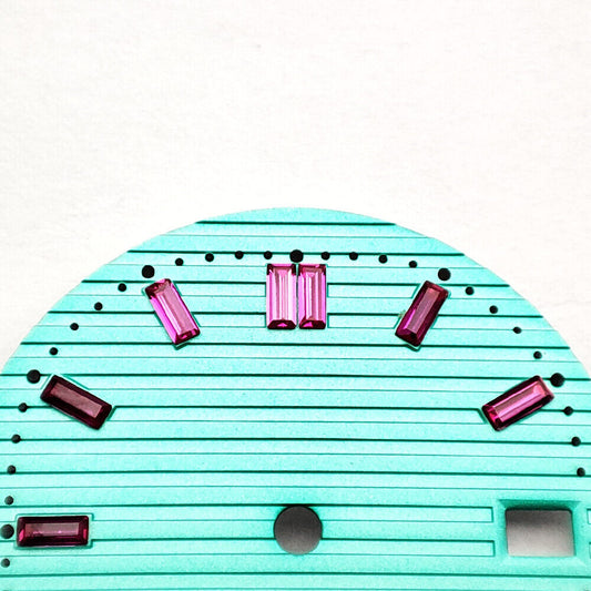 29.8mm pink gemstone watch dial with light green tone, designed for NH35 movement, perfect for stylish accessories.