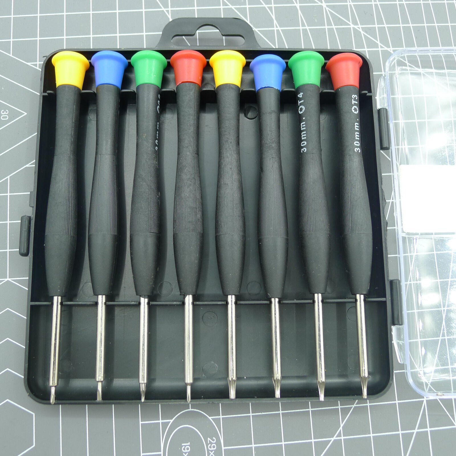 Set of 8 precision electronic screwdrivers for watch and jewelry repair, ideal for detailed crafting tasks.