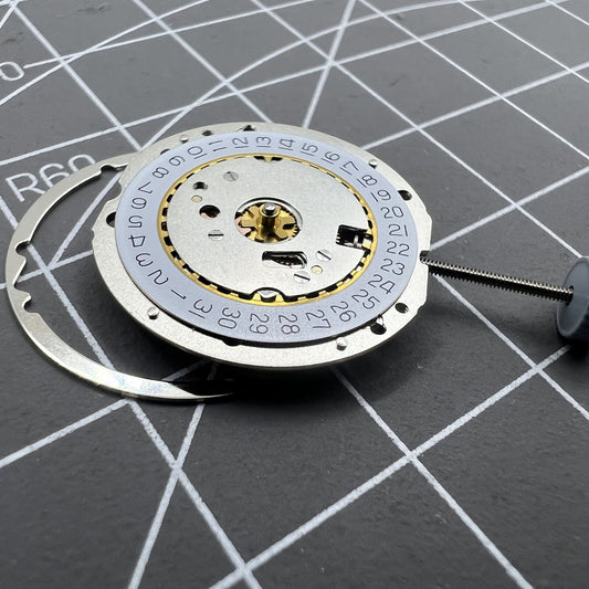 Swiss Made Ronda 784 quartz watch movement with date display at 3 o'clock for precision timekeeping